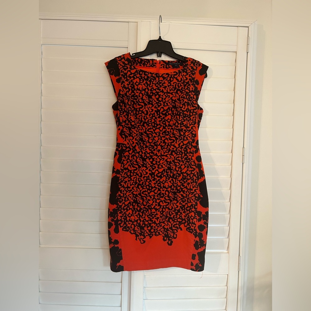 French Connection Red & Black Leopard Print Dress - Size 8